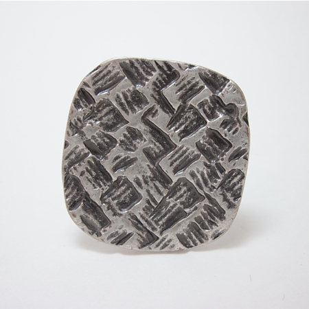Square Checkerboard Pewter Adjustable Ring - Click Image to Close